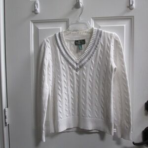L-RL LAUREN ACTIVE by RALPH LAUREN women's white PULLOVER  V Neck sweater Sz M